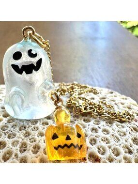Ghost Jack O Lantern Necklace New Halloween Trick Treat Spook Fright 16 in Chain
